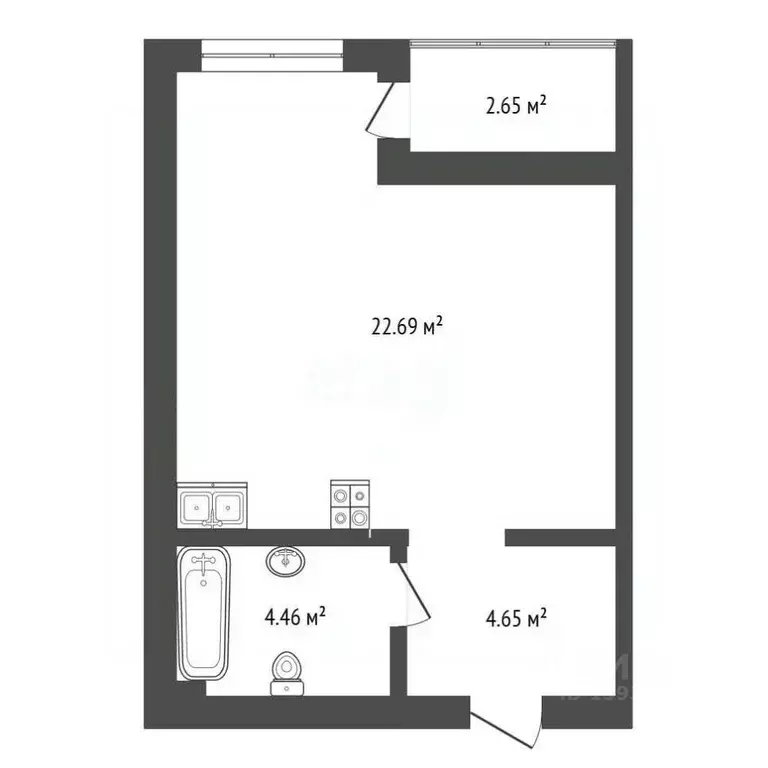 Студия Тюменская область, Тюмень ул. Василия Севергина, 5 (31.9 м) - Фото 2
