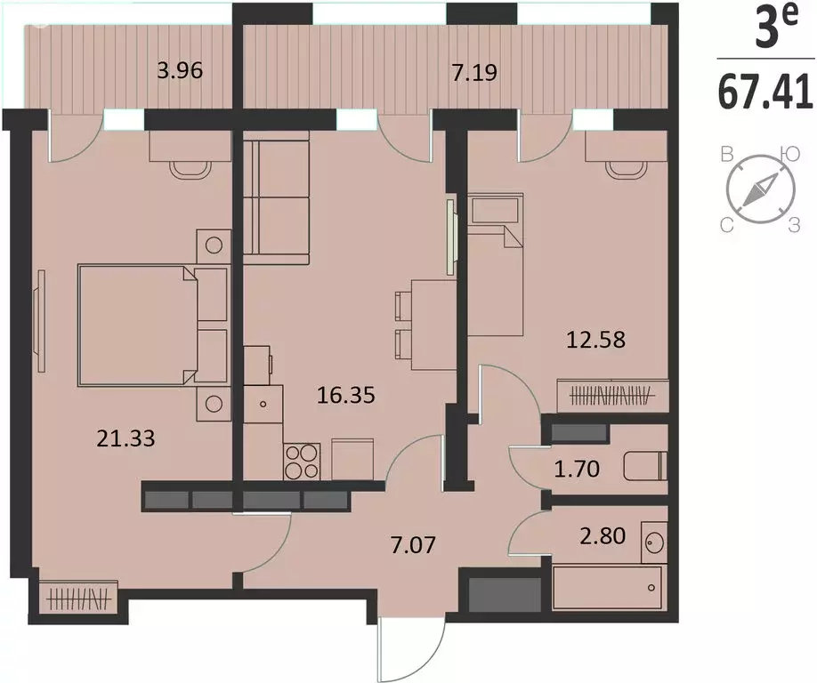 2-комнатная квартира: Курск, Хуторская улица, 33 (67.41 м) - Фото 1