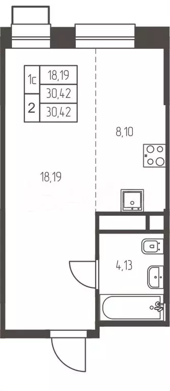 Квартира-студия, 30,4 м, 13/25 эт. - Фото 0