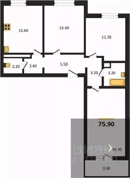 3-к кв. Воронежская область, Воронеж ул. Шидловского, 22 (75.9 м) - Фото 0