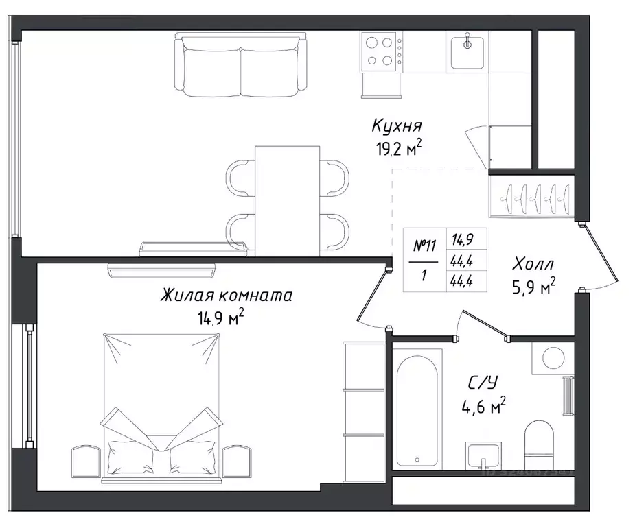 1-к кв. Калужская область, Калуга Комфорт Парк жилой комплекс (44.4 м) - Фото 2