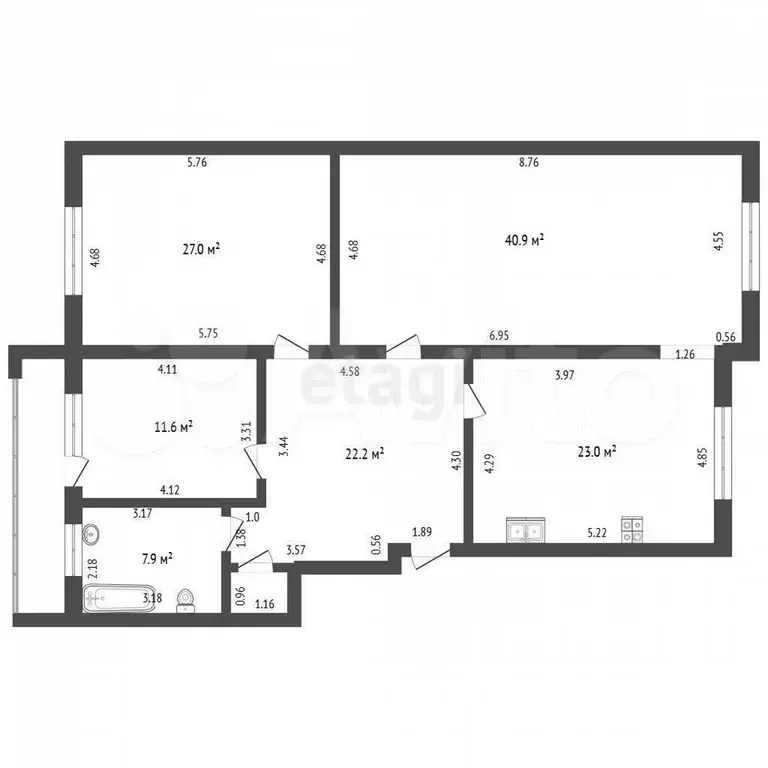 3-к. квартира, 124,7 м, 8/9 эт. - Фото 0