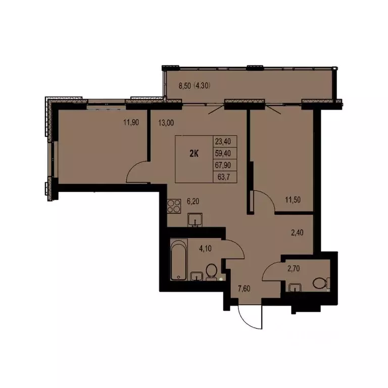 2-к кв. Новосибирская область, Новосибирск Авиастроителей мкр,  (63.7 ... - Фото 1