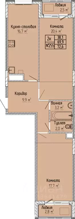 2-к кв. Тверская область, Тверь Атлант жилой комплекс (72.6 м) - Фото 0