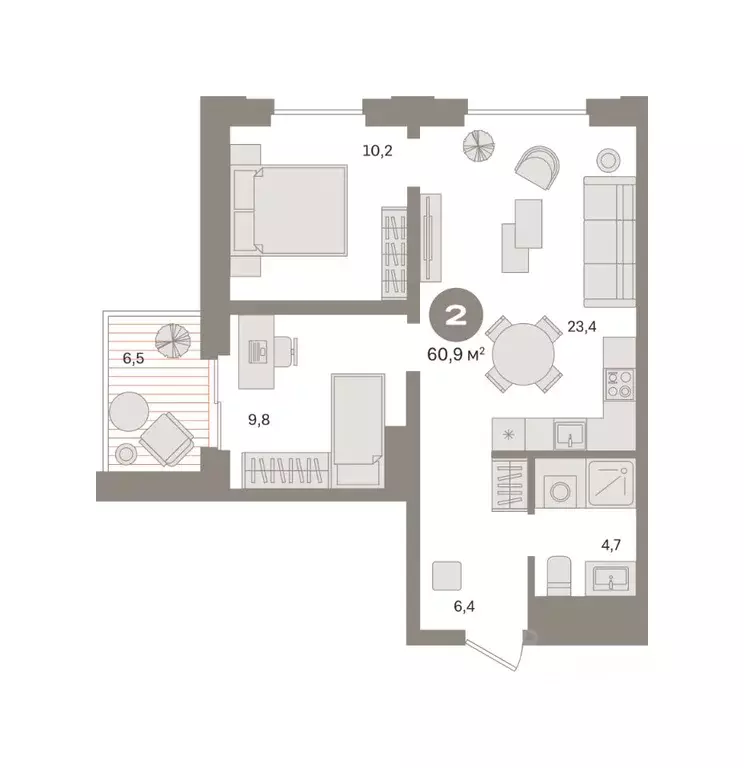 2-к кв. Москва Квартал Монс жилой комплекс (60.93 м) - Фото 1