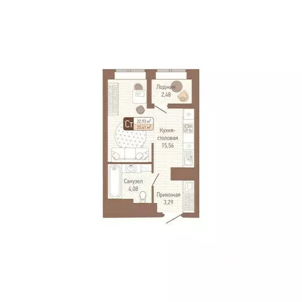 1-к кв. Тульская область, Тула Кулик жилой комплекс (24.17 м) - Фото 0
