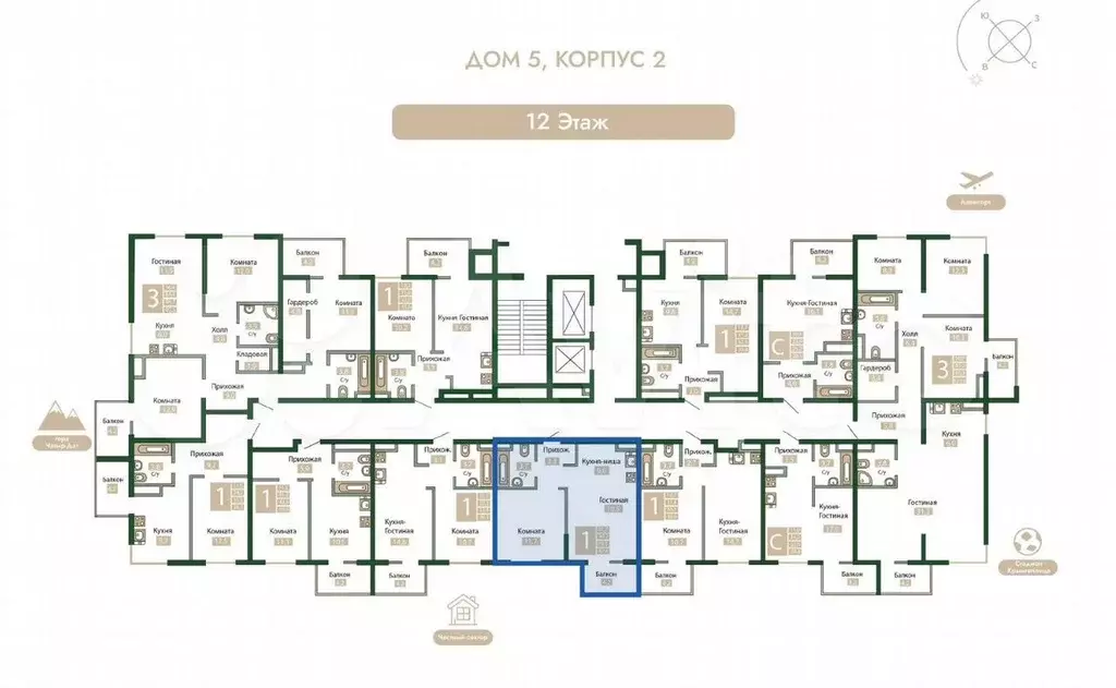 1-к. квартира, 42,4 м, 12/12 эт. - Фото 1