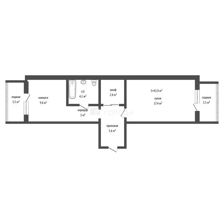 2-комнатная квартира: Барнаул, улица Солнечная Поляна, 69 (42.8 м) - Фото 1