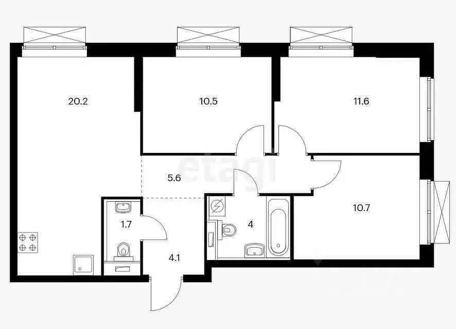 3-к кв. Татарстан, Казань ул. Халитова, 7 (68.4 м) - Фото 1