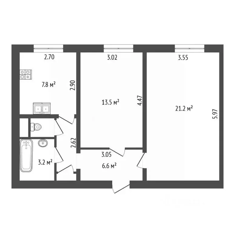 2-к кв. Санкт-Петербург 1-й Муринский просп., 29 (54.0 м) - Фото 2