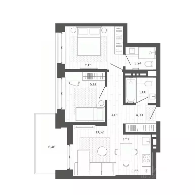 3-к кв. Алтайский край, Барнаул Жилплощадка мкр,  (59.62 м) - Фото 1