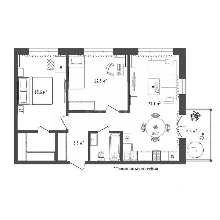 2-к кв. Тюменская область, Тюмень ул. Братьев Бондаревых, 5 (60.8 м) - Фото 1
