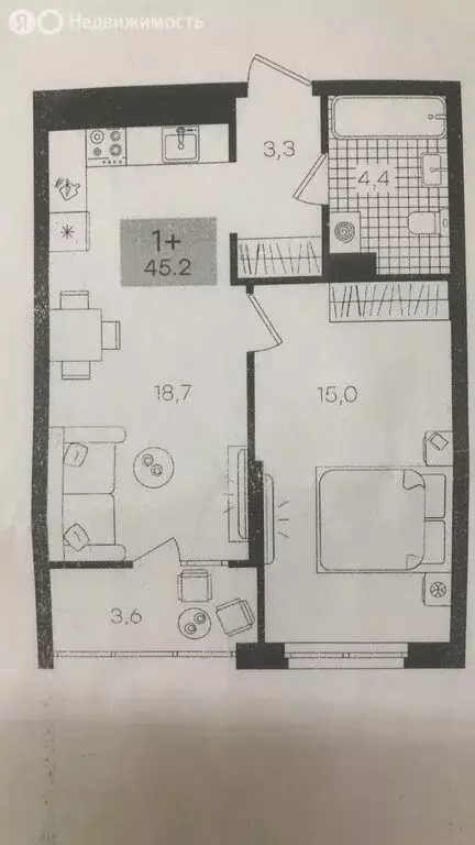 1-комнатная квартира: Тюмень, улица Василия Подшибякина, 9 (45.2 м) - Фото 1