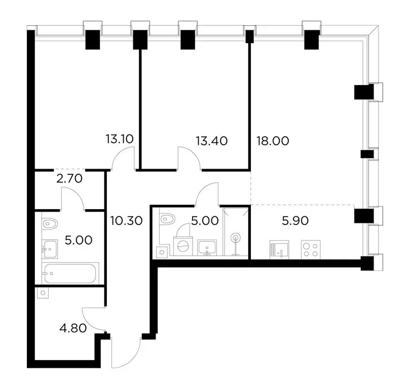3-комнатная квартира: Москва, ЖК Инджой (78.1 м) - Фото 0