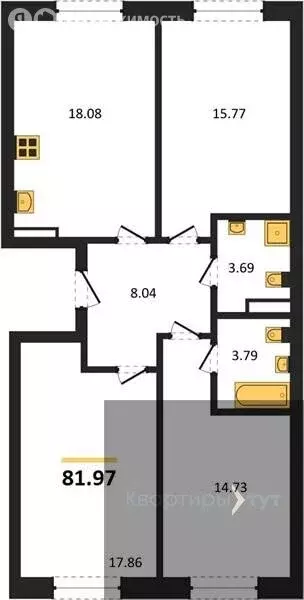 3-комнатная квартира: Солнечный, ЖК Финский Квартал (81.97 м) - Фото 0