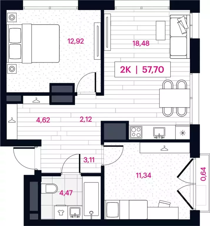 2-к кв. Омская область, Омск ул. Пушкина, 77 (57.7 м) - Фото 0