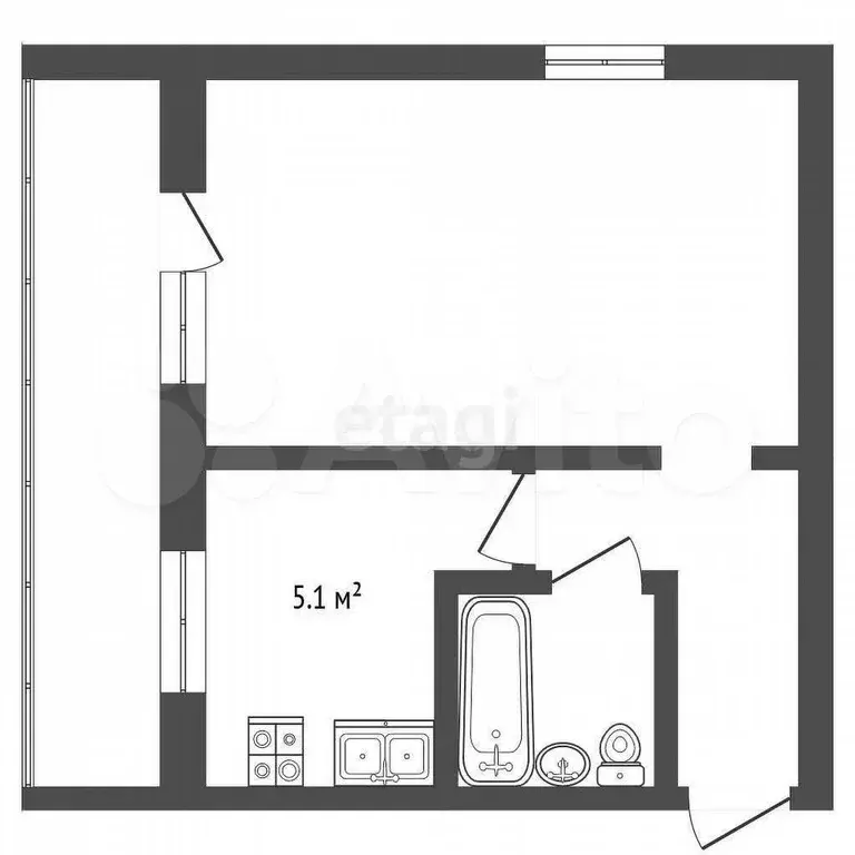 1-к. квартира, 31,5 м, 5/5 эт. - Фото 0