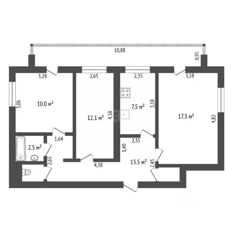 3-к кв. Амурская область, Благовещенск ул. Калинина, 150 (65.0 м) - Фото 2