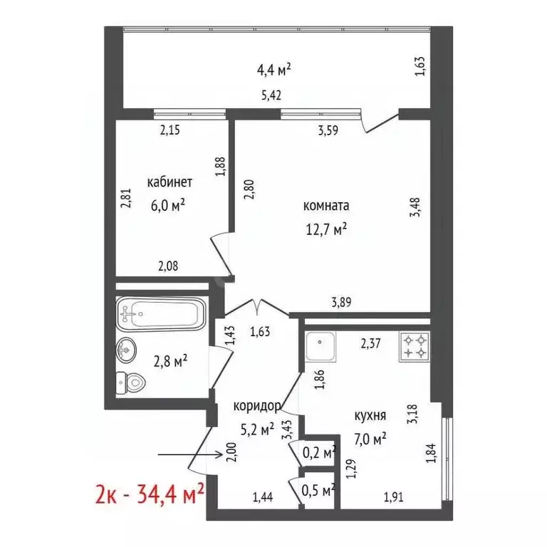 2-к кв. Свердловская область, Екатеринбург ул. Бебеля, 152 (34.4 м) - Фото 1