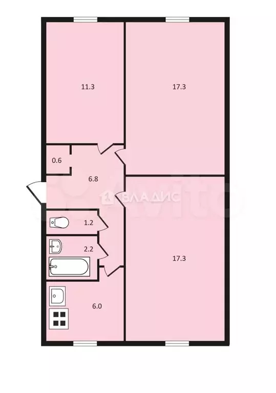 3-к. квартира, 62,7 м, 2/5 эт. - Фото 0