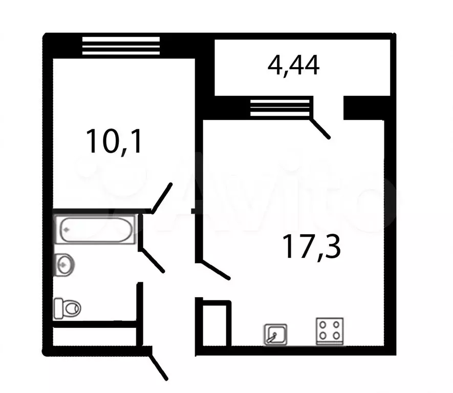 1-к. квартира, 34,5 м, 4/5 эт. - Фото 0