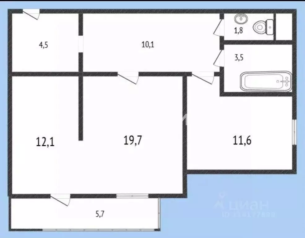 2-к кв. Иркутская область, Иркутск ул. Булавина, 10/2 (63.3 м) - Фото 2