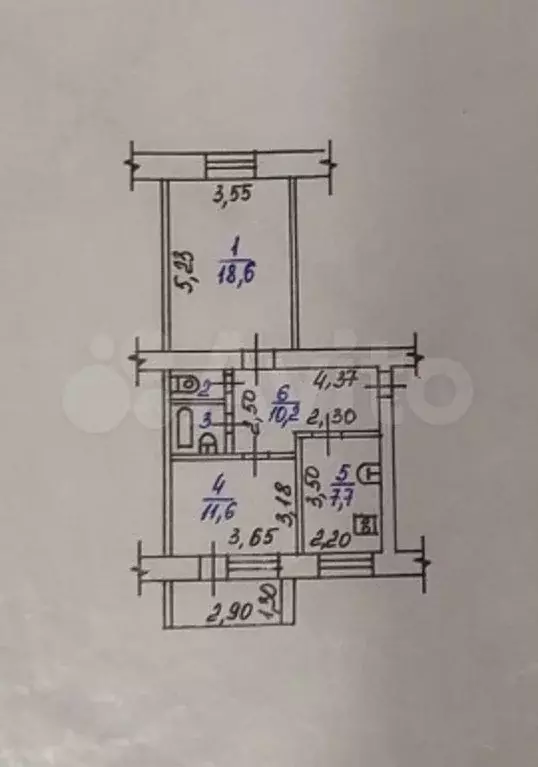 2-к. квартира, 53,8 м, 1/5 эт. - Фото 0