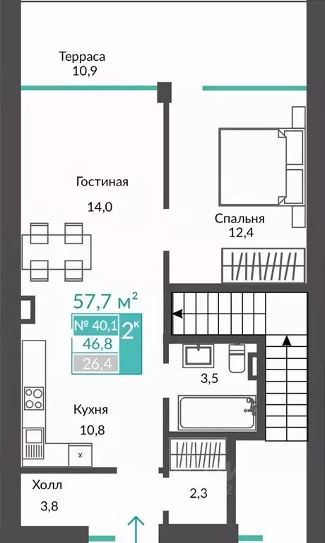 2-к кв. Крым, Алушта городской округ, с. Виноградное  (57.7 м) - Фото 0