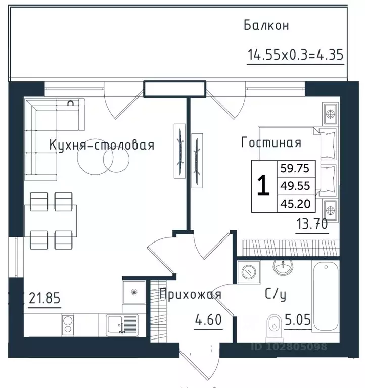 1-к кв. Калининградская область, Янтарный пгт Янтарные Сезоны жилой ... - Фото 1