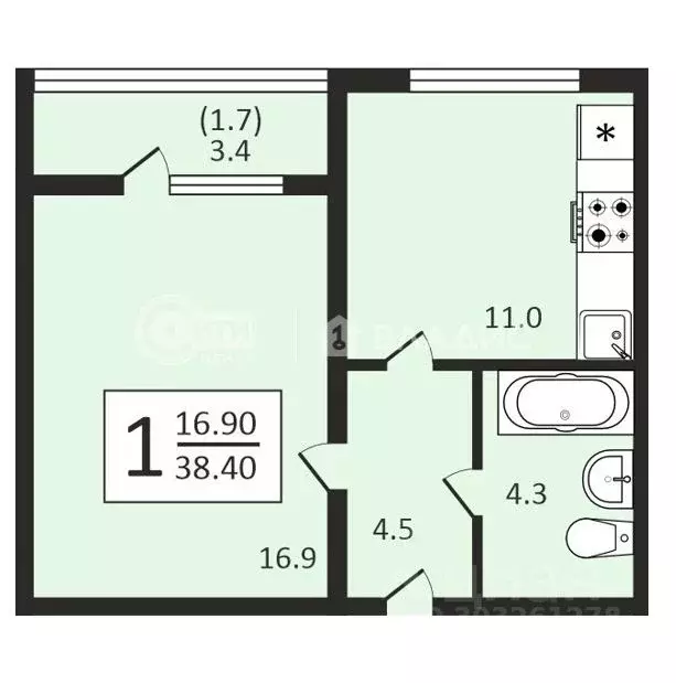 1-к кв. Воронежская область, Воронеж ул. Шишкова, 140Б/25 (38.4 м) - Фото 0