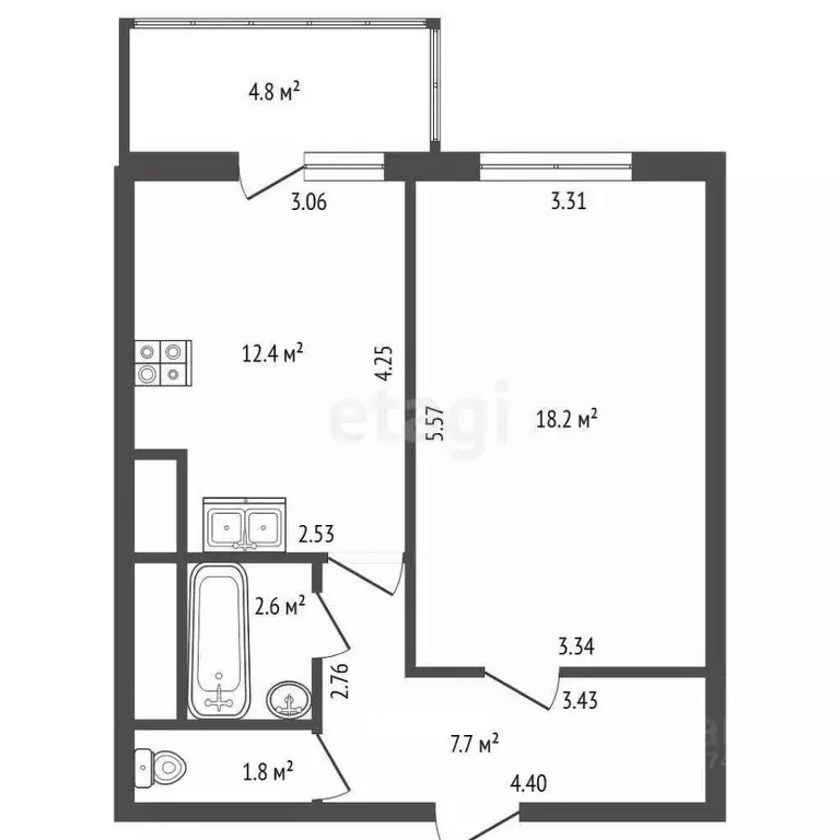 1-к кв. Санкт-Петербург Загребский бул., 9 (42.7 м) - Фото 2