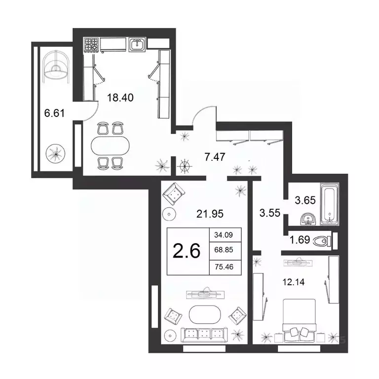 3-к кв. Новгородская область, Великий Новгород ул. Королева, 24 (68.84 ... - Фото 0