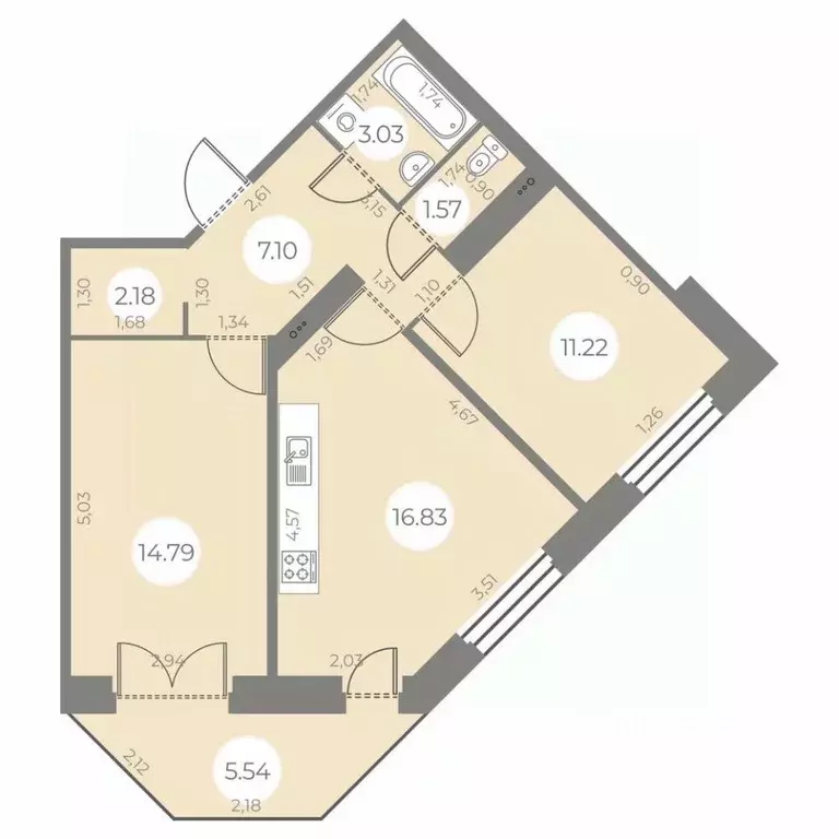 2-к кв. Санкт-Петербург ул. Маршала Захарова, 10 (58.39 м) - Фото 0