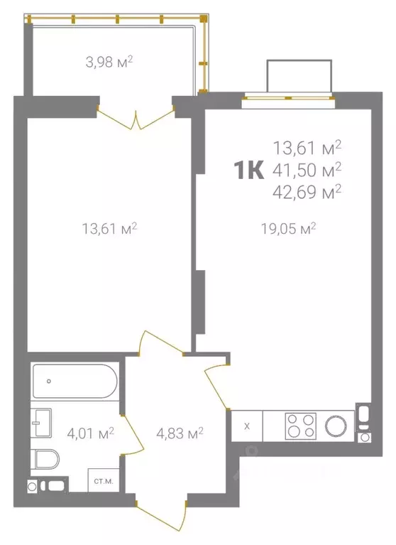 1-к кв. Нижегородская область, Нижний Новгород Ветеринарная ул. (42.69 ... - Фото 2