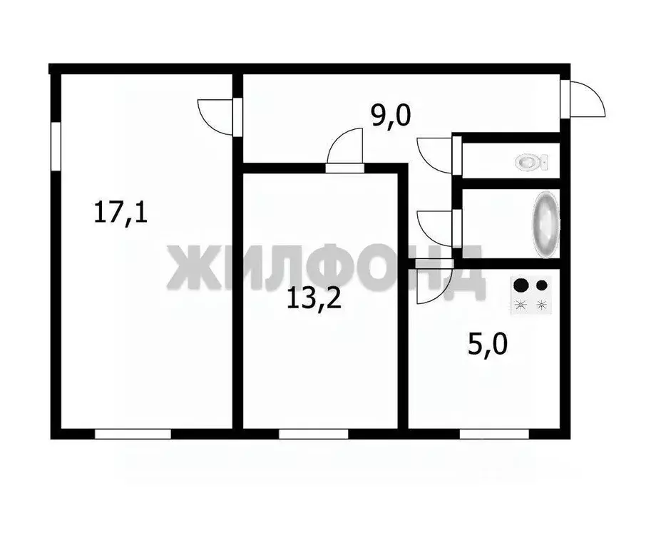 2-к кв. Новосибирская область, Новосибирск ул. Петухова, 94 (43.7 м) - Фото 0