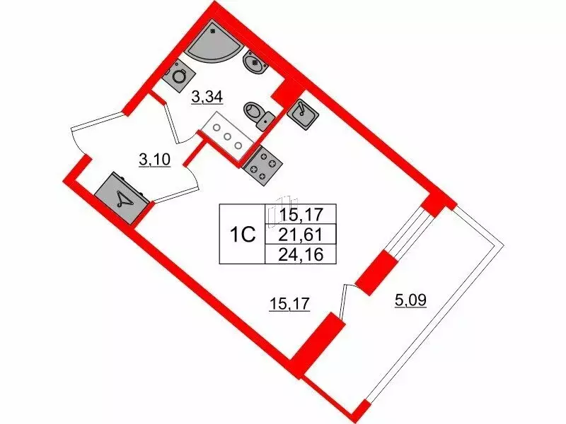 Квартира-студия: Санкт-Петербург, Октябрьская набережная (21.61 м) - Фото 0