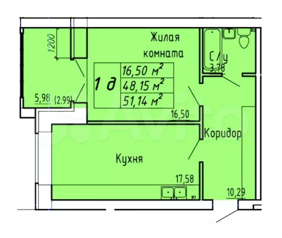 1-к. квартира, 51,1 м, 1/9 эт. - Фото 0