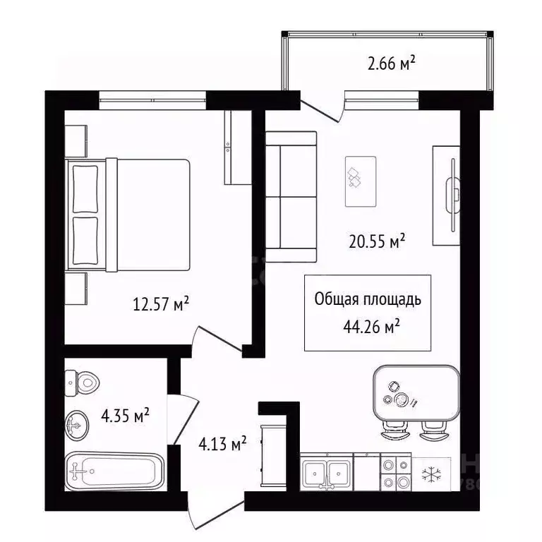 2-к кв. Новосибирская область, Новосибирск ул. Василия Клевцова, 3 ... - Фото 2