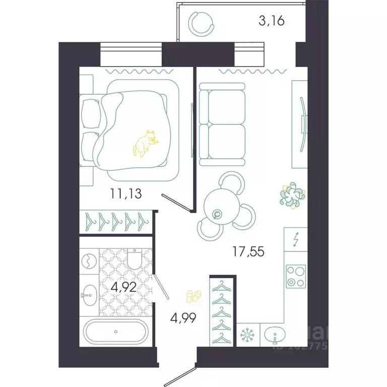 1-к кв. Пензенская область, Пенза Колышлейская ул., 7 (40.92 м) - Фото 1