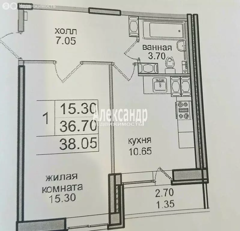 1-комнатная квартира: посёлок Парголово, Толубеевский проезд, 14к1 (36 ... - Фото 2