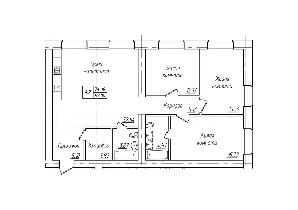 4-комнатная квартира: Чебоксары, улица Фридриха Энгельса, поз7 (97 м) - Фото 1