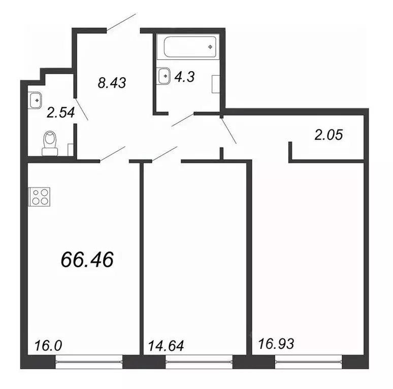 2-к кв. Санкт-Петербург Белоостровская ул., 12 (66.46 м) - Фото 1