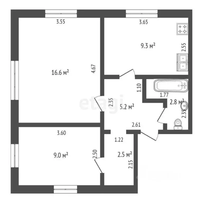 2-к кв. Ханты-Мансийский АО, Ханты-Мансийск ул. Собянина, 6 (47.2 м) - Фото 1
