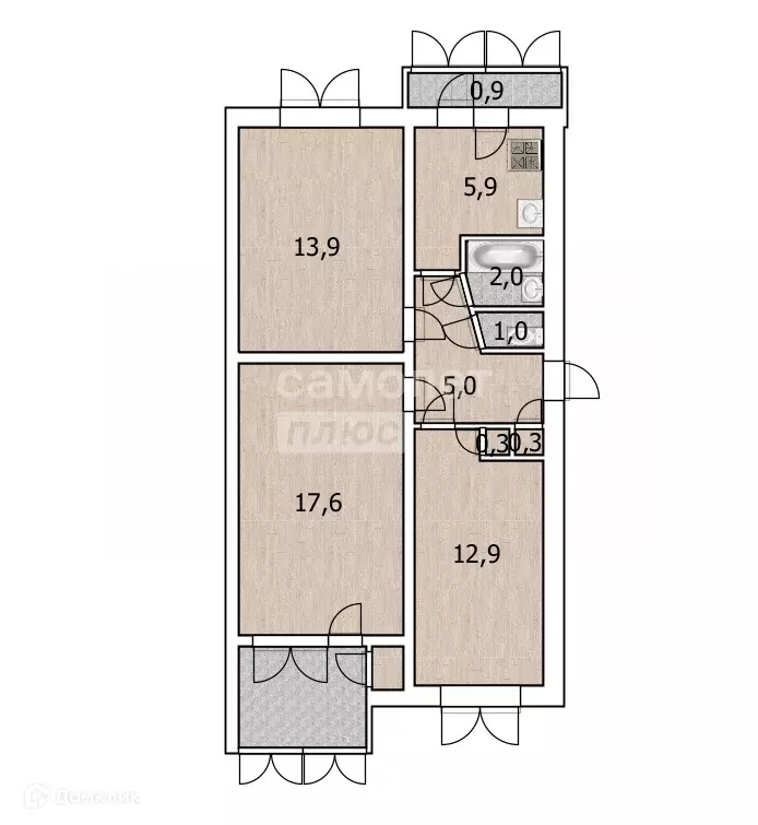 Продаётся 3-к квартира, 58.5 м - Фото 1