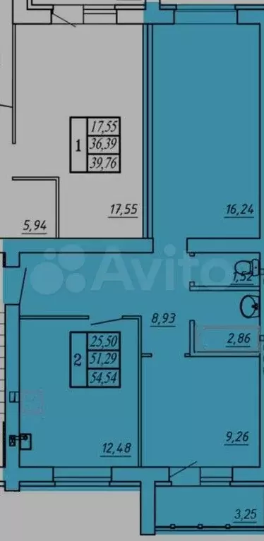 2-к. квартира, 46 м, 3/3 эт. - Фото 0