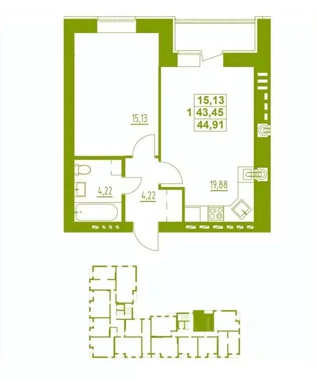 1-к кв. мордовия, саранск ул. фурманова, 35 (44.91 м) - Фото 0