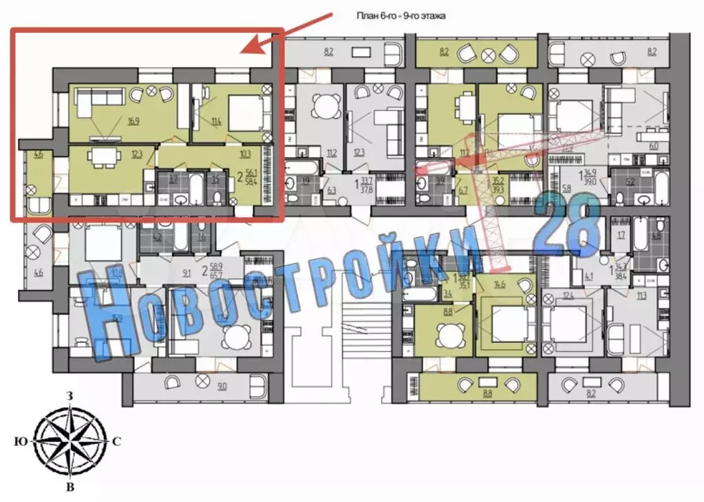 2-к. квартира, 65,7 м, 8/9 эт. - Фото 1