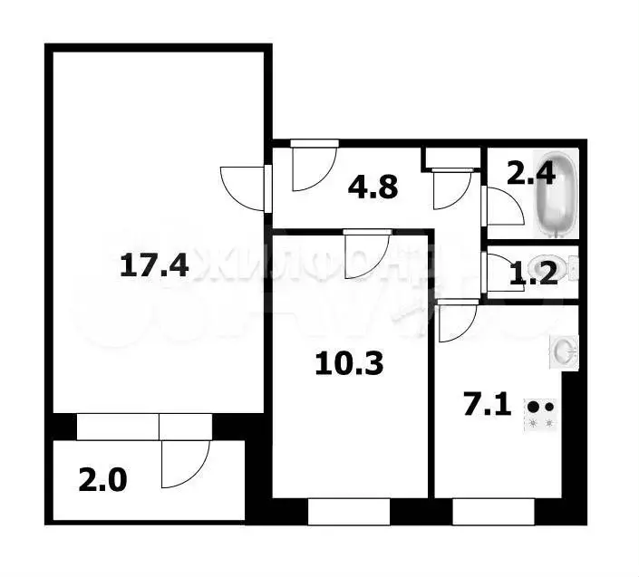 2-к. квартира, 45,6 м, 8/9 эт. - Фото 0