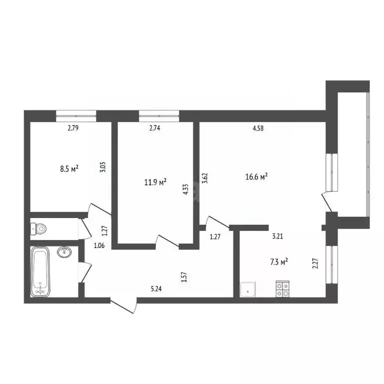 3-к кв. Тюменская область, Тюмень ул. Щербакова, 142к2 (74.0 м) - Фото 1