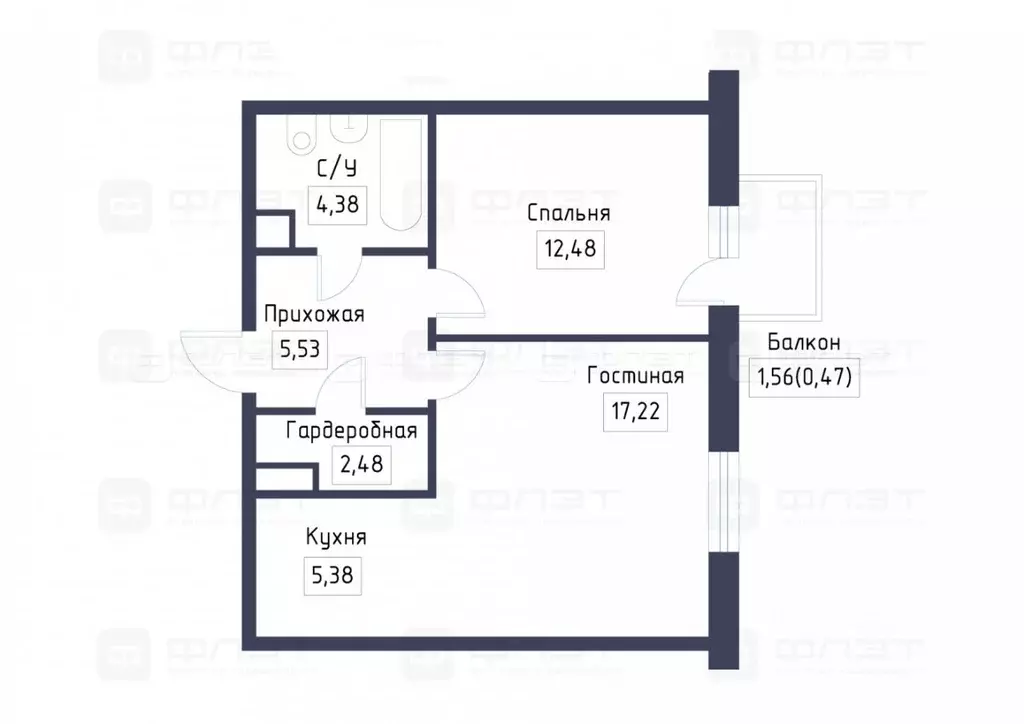 1-к кв. Татарстан, Казань ул. Гаврилова, 7к2 (47.1 м) - Фото 2
